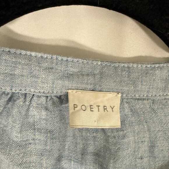 Potery 100% Linen Maxi Dress Womens 18 Blue Front Pockets Long Sleeve Round Neck - Picture 6 of 14